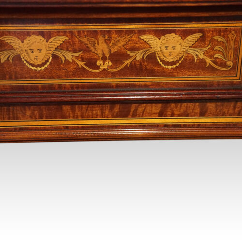 Edwardian inlaid mahogany glazed bookcase frieze detail inlay