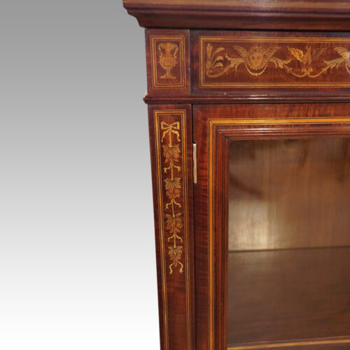 Edwardian inlaid mahogany glazed bookcase inlay detail