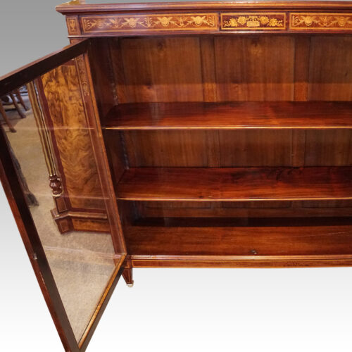 Edwardian inlaid mahogany glazed bookcase interior