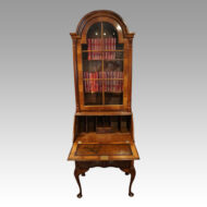 Queen Anne style walnut domed bureau bookcase open