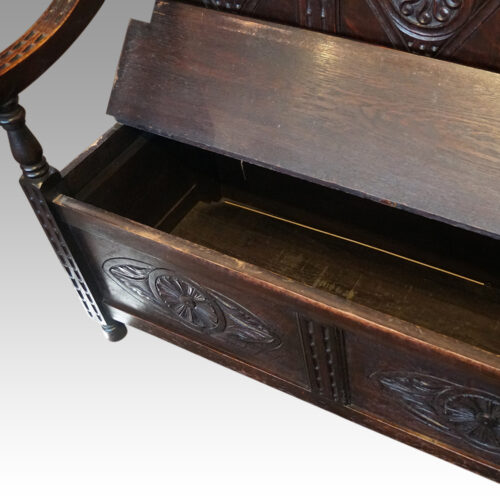 Victorian carved oak settle interior