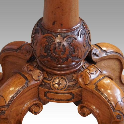 Victorian demi lune walnut card table base detail