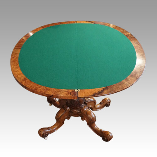 Victorian demi lune walnut card table open