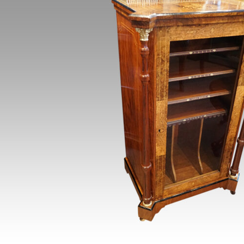 Victorian inlaid walnut music cabinet column