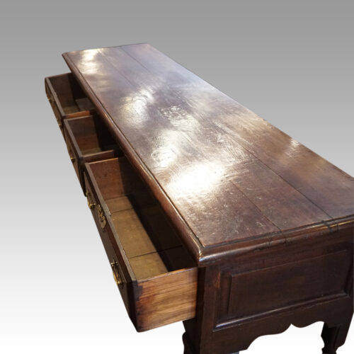 Antique cabriole leg dresser base drawers open