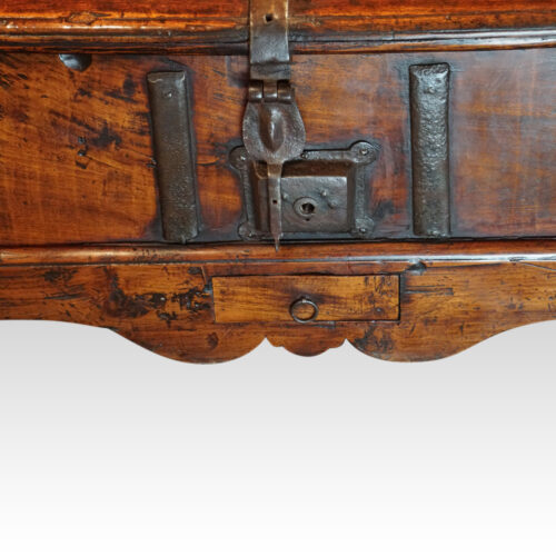 Antique iron bound merchants chest lock plate