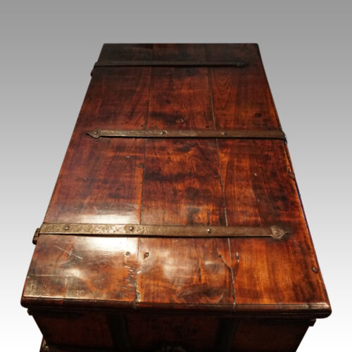 Antique iron bound merchants chest top