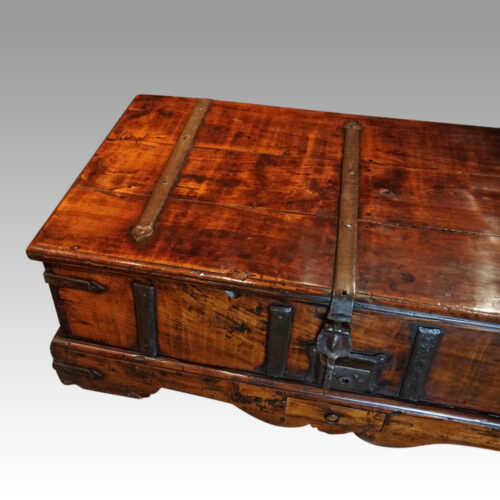 Antique iron bound merchants chest top end