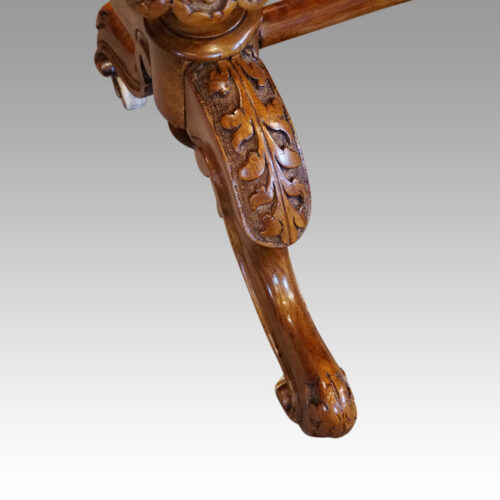 Victorian inlaid walnut centre table leg detail