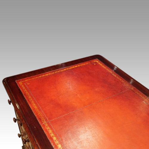 Victorian mahogany pedestal desk detail