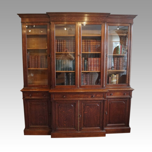 Edwardian oak breakfront bookcase