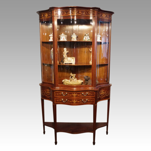 Edwardian serpentine inlaid display cabinet