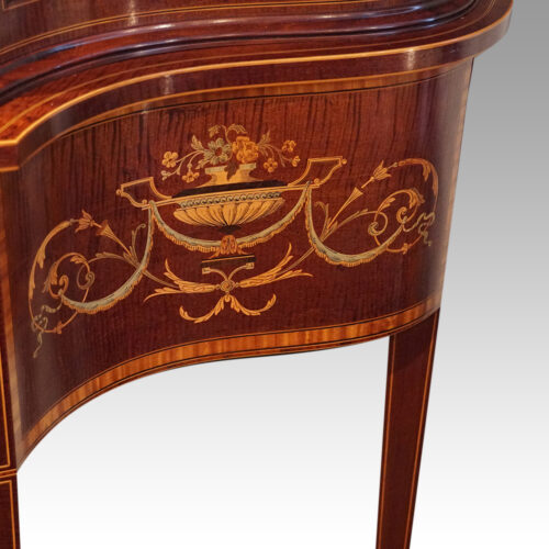 Edwardian serpentine inlaid display cabinet end panel