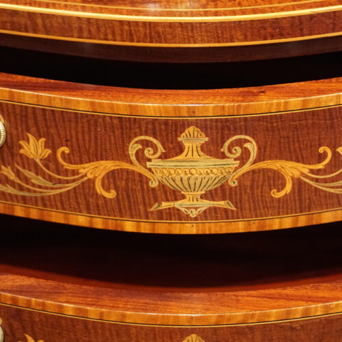 Edwardian serpentine inlaid display cabinet inlay drawer
