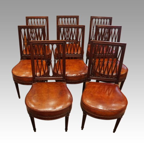 Set of 8 Edwardian mahogany lattice back chairs