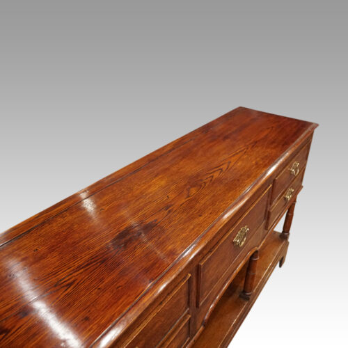 Antique oak dresser base top angle