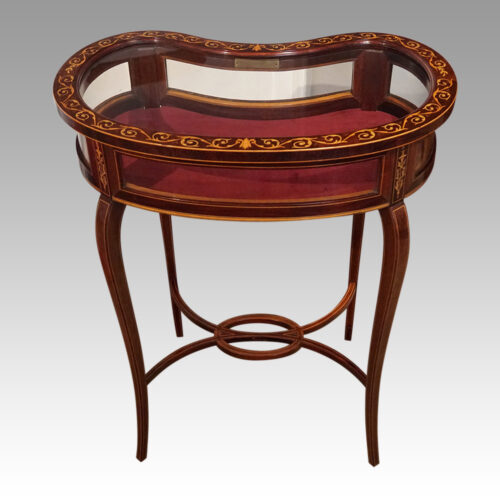 Edwardian inlaid mahogany curio table rear