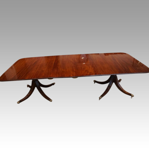 George V mahogany twin pillar dining table one leaf