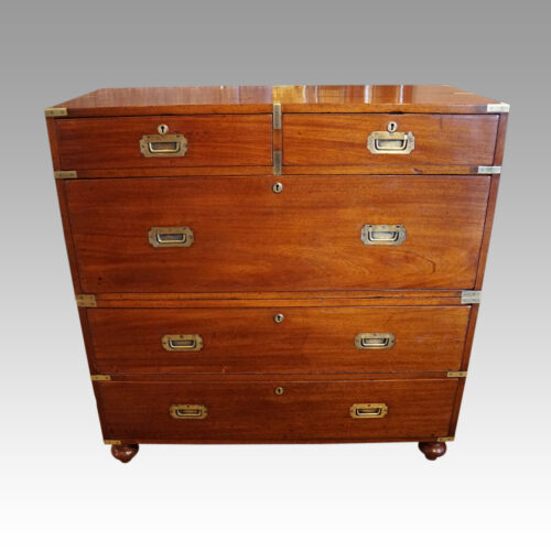 Victorian brass bound teak campaign chest front