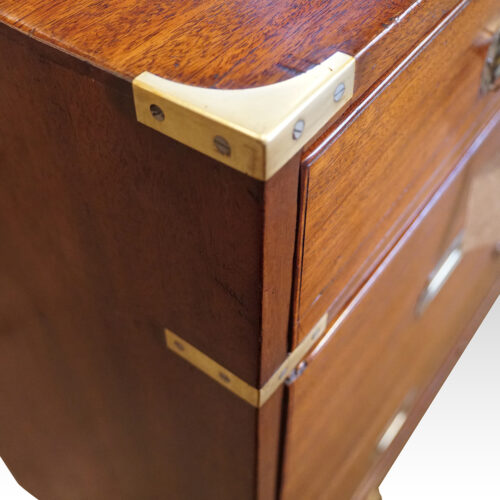 Victorian brass bound teak campaign chest corner