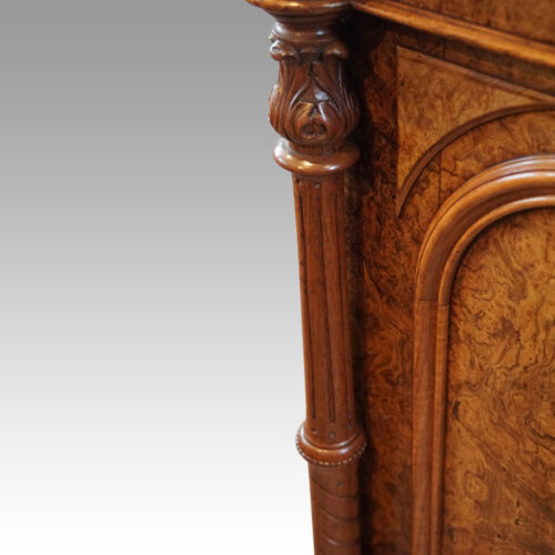 Victorian walnut side cabinet column detail