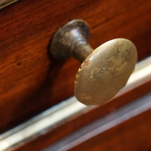 18thc. French mahogany cylinder desk brass knob handle