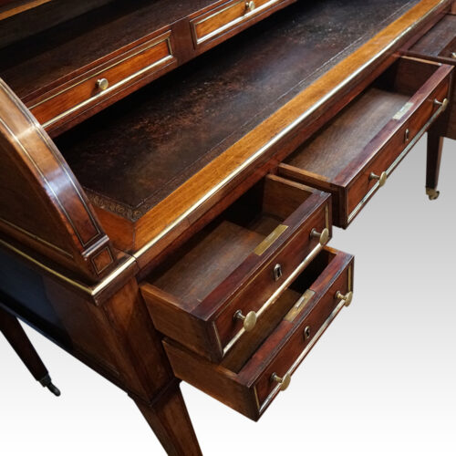 18thc. French mahogany cylinder desk drawers open