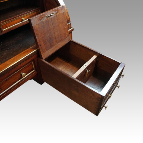 18thc. French mahogany cylinder desk oak cashier drawer