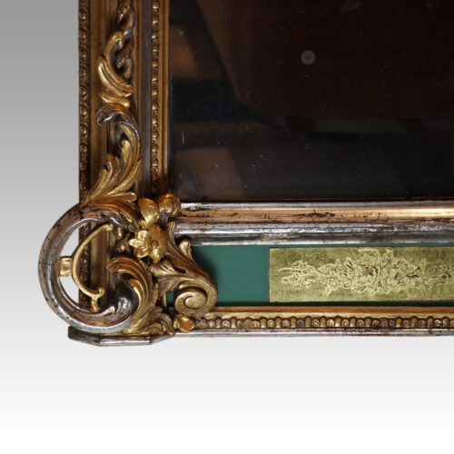 19thc. gilt pier mirror with eglomise glass panel, detail