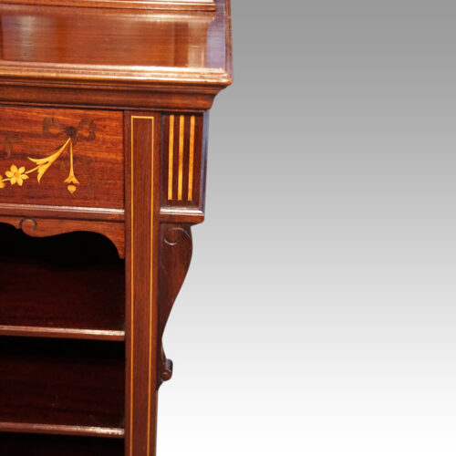 Edwardian inlaid music cabinet carving
