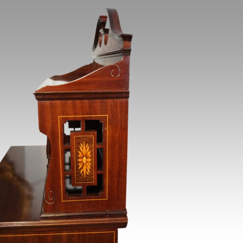 Edwardian inlaid music cabinet detail back