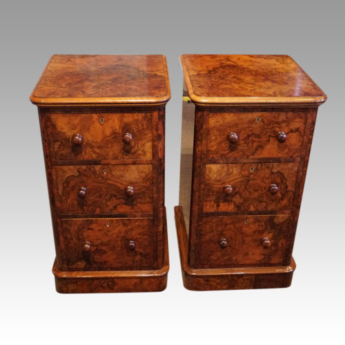 Pair of Victorian burr walnut bedside chests