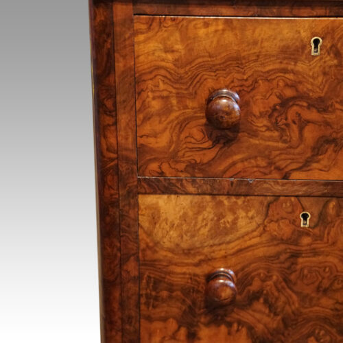Pair of Victorian burr walnut bedside chests knobs