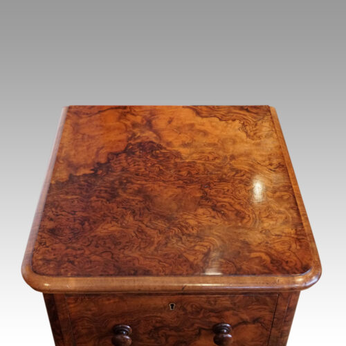 Pair of Victorian burr walnut bedside chests top