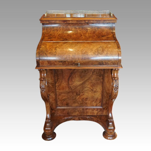 Victorian burr walnut Harlequin pop-up Davenport desk front view