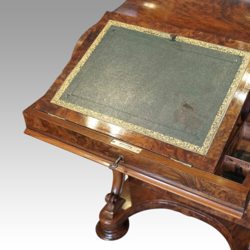 Victorian burr walnut Harlequin pop-up Davenport desk slope