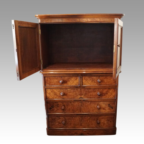 Victorian walnut linen press interior