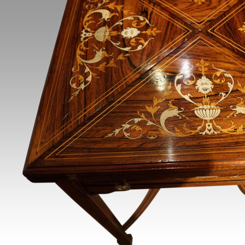 Edwardian inlaid rosewood envelope card table detail