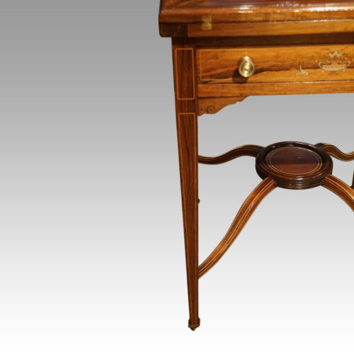 Edwardian inlaid rosewood envelope card table leg