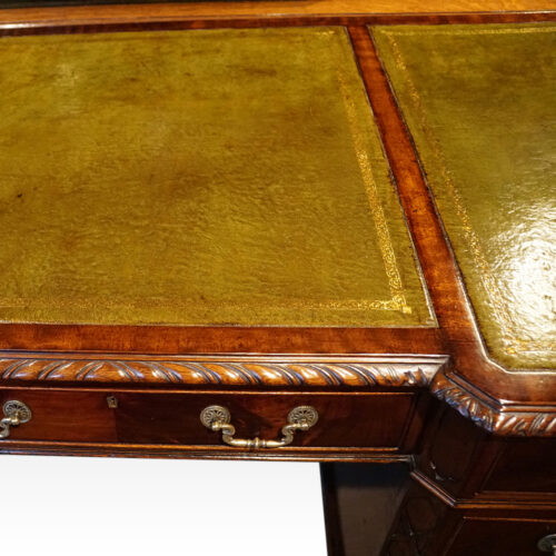 Edwardian mahogany Chippendale style pedestal desk breakfront