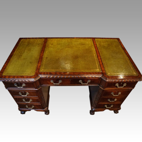 Edwardian mahogany Chippendale style pedestal desk writing surface