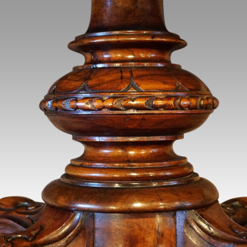 Victorian inlaid walnut oval loo table column
