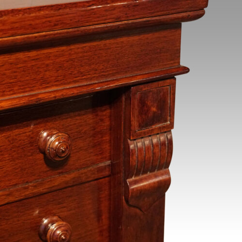 Victorian mahogany quartered Wellington chest detail