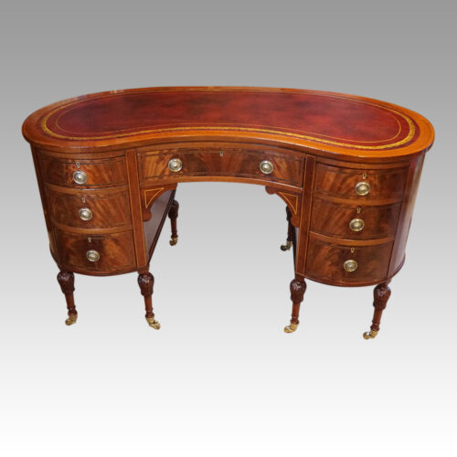 Edwardian inlaid mahogany kidney shaped desk