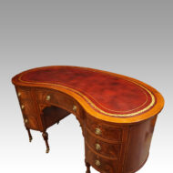 Edwardian inlaid mahogany kidney shaped desk angle