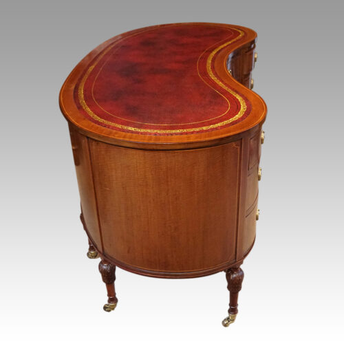 Edwardian inlaid mahogany kidney shaped desk end