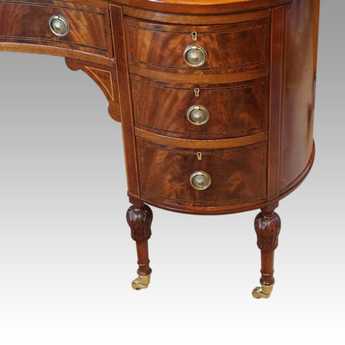 Edwardian inlaid mahogany kidney shaped desk pedestal