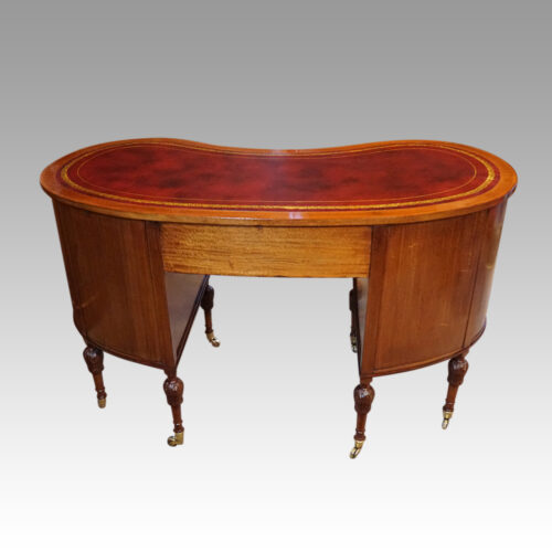 Edwardian inlaid mahogany kidney shaped desk rear