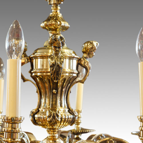 Pair of bronze chandeliers central pod