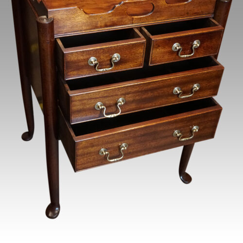 Pair of mahogany tray top bedsides drawers open